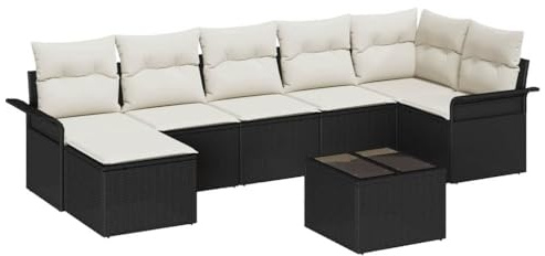 vidaXL 7-teiliges Garten-Sofa-Set mit Kissen in Schwarz und Weiß – Modulares Outdoor-Schnittsofa für Terrasse, Balkon und Garten. Perfekt zum Entspannen!