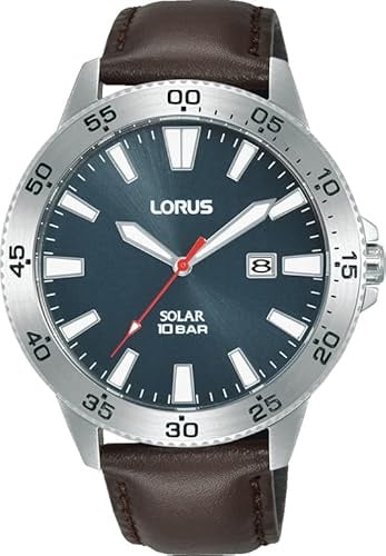 Lorus Solar Elegant Blue-Grey dial 10Bar Leather Strap Watch RX349AX9 | 10Bar Water Resistance