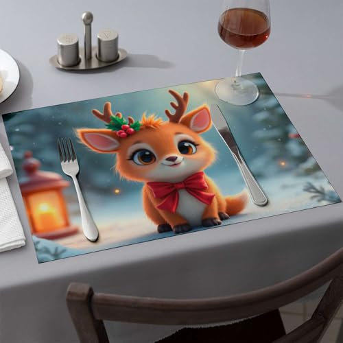 Runner da tavola natalizio con cervi in inverno nel paese delle meraviglie tovagliette da pranzo tovaglia occidentale rosa tovagliette (1 pz)