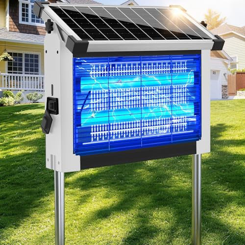 Zapper Zapper per insetti solare per esterni, impermeabile, 4500 V, ricaricabile, con sensore a pannello solare, accensione e spegnimento automatico, cavo di prolunga da 3 m e zapper insetti a energia