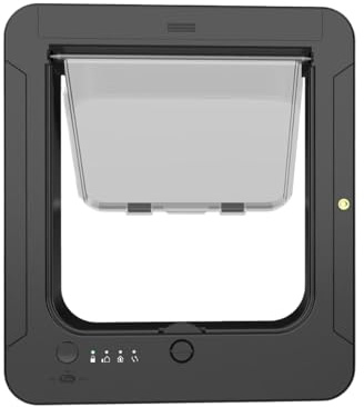Puerta de Perro con Microchip | Puerta electrónica de 4 vías para Mascotas con Control Remoto y 2 Collares de Sensor - Puerta de Control de para Gatos - para Puerta Interior y Exterior, Patio