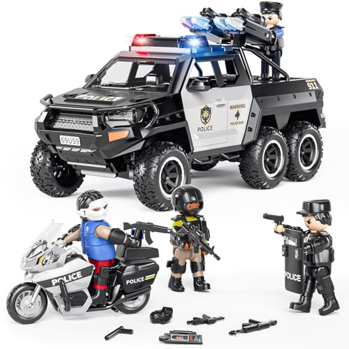 Doloowee Polizeiauto-Spielzeug für Jungen 3 4 5 6 Jahre Alt | Spielzeugfahrzeug mit Licht und Sound, Öffenbare Türen, Rollenspiel-Spielzeug mit Figuren, Geschenke für Kinder ab 3 Jahren