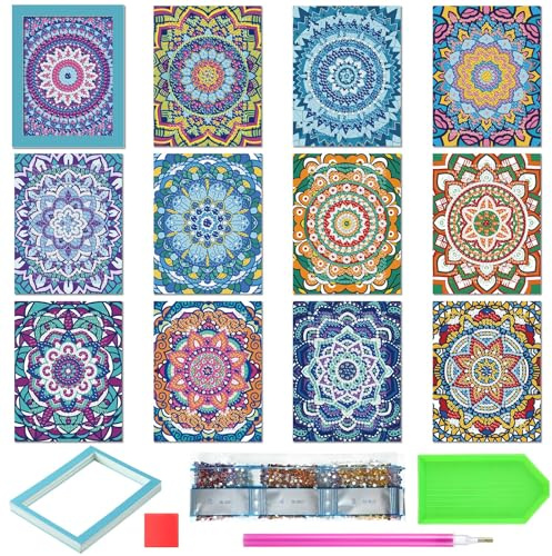 Bafutayawa Diamond Art Kits, 24 Pcs Diamond Painting Set, Mini Diamant Painting Bilder Mandala Blumen, Diamond Painting Erwachsene für Anfänger & Deko