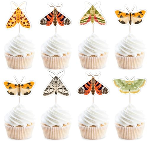 36 Pcs Moth Insect Cupcake Toppers Moths Theme Cupcake Picks