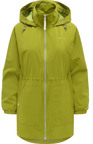 Ragwear Damen lange Übergangsjacke wasserabweisender Mantel mit Taillenzugband, verstellbarer Kapuze und Mesh-Innenfutter Brona XS-XXL