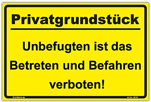 Schild Privatgrundstück Hinweisschild 300x200 mm gelb,stabile Aluminiumverbundplatte 3mm stark - inkl. 4 Eckbohrungen