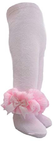 Collants doux au toucher pour bébé fille avec tutu en dentelle organza autour de la cheville Disponible pour nouveau-né à 12 mois en blanc, rose, noir, rouge ou beige uni, rose, 6 mois