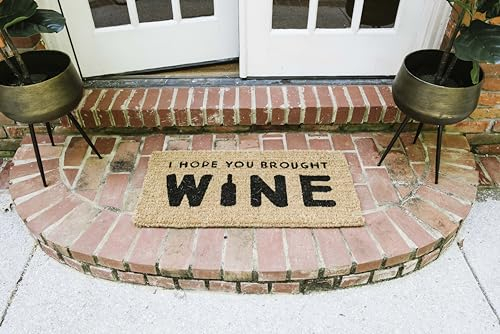 Creative Co-op I Hope You Brought Wine Kokosfaser Fußmatte, 81,3 cm L x 40,6 cm B x 2,5 cm H, Natur/Schwarz