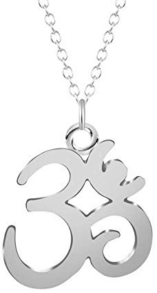 Halskette OM Motiv versilbert als Kurze Kette mit Aum oder Sanskrit Symbol