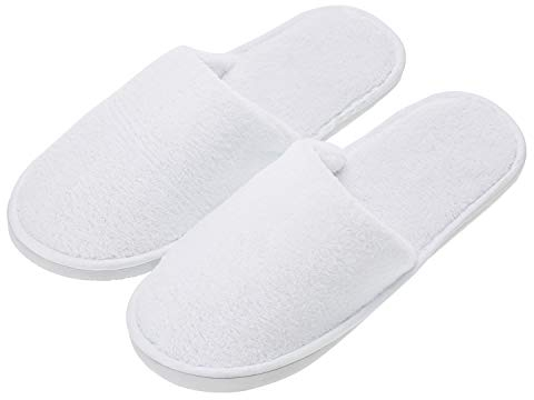 Echoapple 5 Pairs of Hotel Slippers, Non-Disposable Deluxe Closed Toe Spa Slippers, Washable and Foldable Winter Slippers for Spa, Party Guest and Travel (White, 6/7.5 UK)