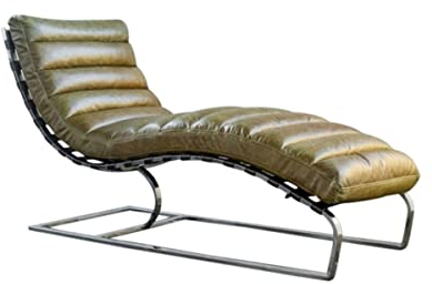 KAWOLA Tantra Liege Siry Tantra Couch | Tantra Chair | Relaxsessel Relaxliege Designer Sessel Cocktail Sessel Vintage Leder | Polsterliege Stillsessel | gemütliche Liege Lougesessel Liegesessel Oliv