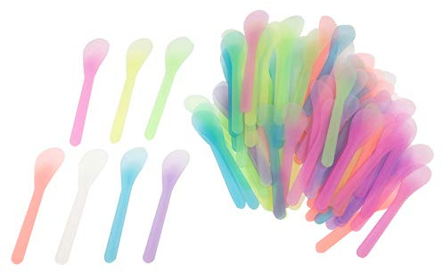 QsQueen 100 PCS Cosmetic Spatula for Makeup Face Mask Plastic Spoon Disposable Makeup Tools for Mixing and Sampling 4.88'' x 1.06 Random Color