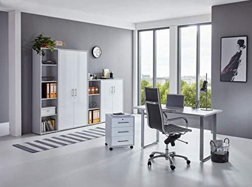BMG-Moebel.de Büromöbel komplett Set Arbeitszimmer Office Edition Mini in Lichtgrau/Weiß Hochglanz (Set 4)
