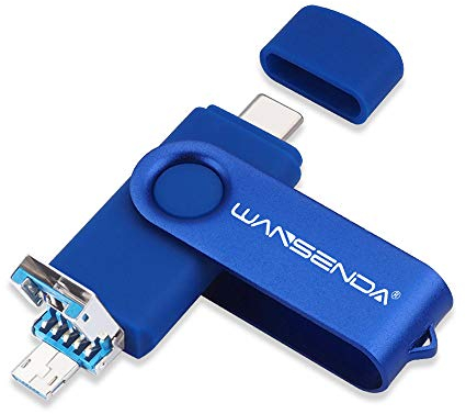 WANSENDA TC109 USB C-Stick, 3-IN-1-Micro-USB-Stick, USB 3.0 OTG-Typ-C-Flash-Laufwerk, Metall-USB-Typ C-Speicherstick für Windows Mac OS Smartphone Android (128G, Marineblau)