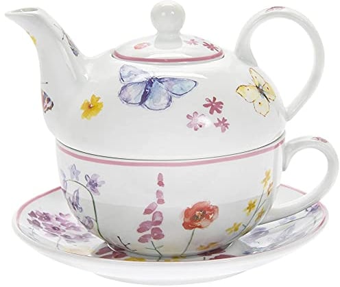 The Leonardo Collection LP94471 Butterfly Garden Tea for One Set, Fine China, 16x16x13cm, Boxed
