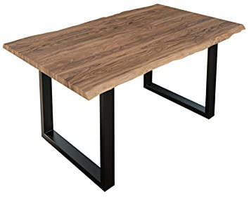 SAM Esszimmertisch 160x85 cm Lauren, Baumkantentisch aus Akazienholz, massiv + stonefarben, U-Metallgestell Schwarz, Esstisch mit echter Baumkante