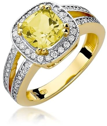Damen Ring 585 14k Gold Gelbgold echt Citrin Edelstein Diamanten Brillanten