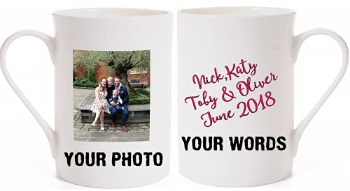 Personalised, Customised Fine Bone China Porcelain Mug with Your Picture and Your Message in Black, Pink or Purple Print, Printed on Both Sides. Idea for Valentines!, 11 fluid ounces