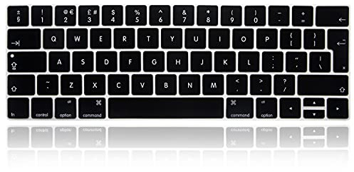 XHLWZR English EU Keyboard Cover Skin for MacBook Pro 13 15 Black | Silicone Protector for A2159,A1989,A1990,A1706,A1707 2019 2018 2017 2016 with Touch Bar,Spill resistant,Washable,Flexible