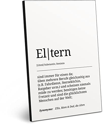 ARTFAVES® Worterklärung Eltern | Definition Bild schwarz-Weiss als Geschenk | Holzschild mit Spruch zum Thema Familie/Zuhause/Eltern