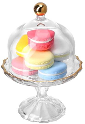 Angoily Footed Cake Plate Server with Glass Dome Lid, Mini Wooden Cake Tray