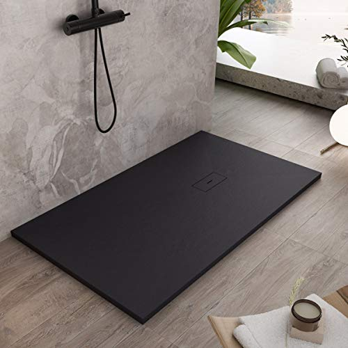 Luminosa ArredoBagno Piatto Doccia Marmoresina 70x200 - Effetto Pietra Antiscivolo con GELCOAT - Modello Dubai Colore Nero - Griglia e piletta Incluse