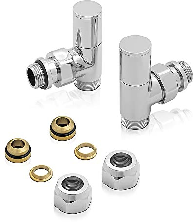 Set valvole scaldasalviette in acciaio cromato, COMPLETO di raccordi per tubi in rame da 12 mm, attacchi universali G ½