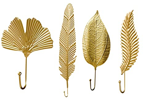 4 Stück Kleiderhaken Gold, Kleiderhaken Wand Handtuchhaken Vintage Blatt Garderobenhaken Wandhaken dekorative Haken Blattform Metall Kleiderhaken, Gartenhaken Dekorativen Haken für Badezimmer Küche