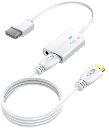 AUTOUTLET Adaptador Wii a HDMI, Convertidor Wii Hdmi Cable Extensión de 20cm 1080P / 720P Full HD, Salida de Audio de 3,5mm y Cable HDMI de 1,8m, Indicador de Luz para Wii, Televisión Blanco