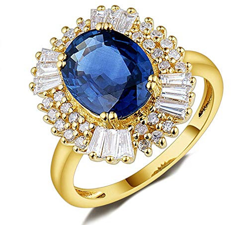 Beydodo Partnerring Gold 750, Damen Ringe Verlobung Sonnenblume mit 2ct Oval Saphir Eheringe Nickelfrei Gold Diamant Größe 47 (15.0)