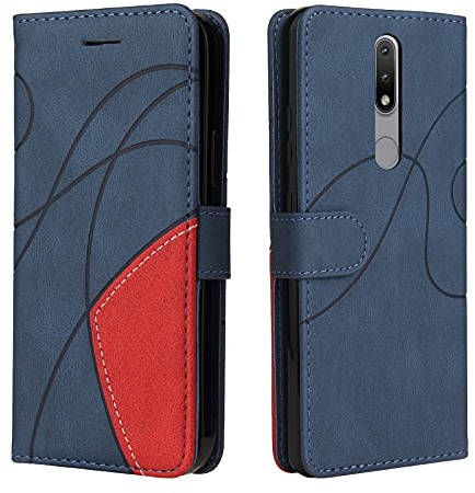Fatcatparadise Kompatibel mit Nokia 2.4 Hülle, Leder PU Brieftasche Handyhülle Flip Case Silikon Bumper Schutzhülle Klapphülle. Lederhülle mit Kartenfächern und Standfunktion (Blau)