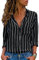 Livonmone Bluse Damen Langarm Casual Streifen Oberteile Hemd Lose V-Ausschnitt Langarmshirt Chiffon Blusen Tops Elegant (Schwarz, XXL)