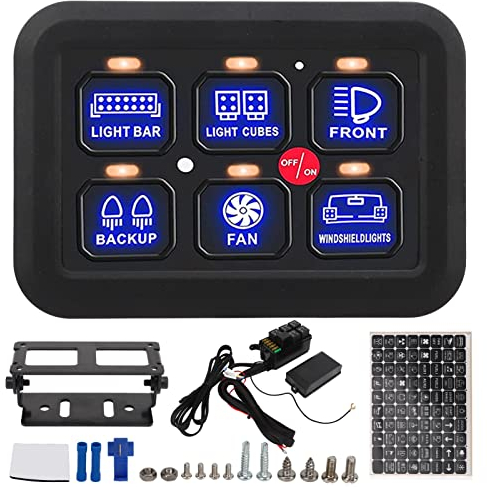 6 Gang Switch Panel, Automotive Auto Dimmable LED Touch Control mit Hinweisaufkleber, Universal Car Light ON OFF Button Box für ATV UTV Truck Boat Bus