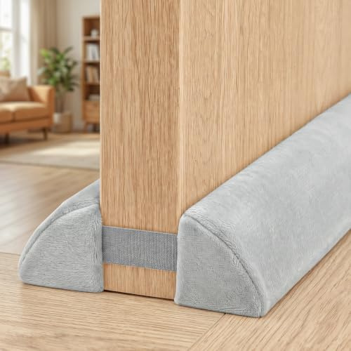 Yotache Draft Excluder for Doors 80cm, Right Angle Design-100% Fits Door, Adjustable Length, Washable Warm Plush Fabric for Reduce Noise Draught Dust, Grey