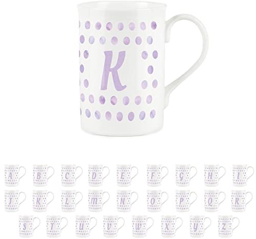 Polka Dots Lilac Letter K Mug - Fine Bone China Alphabet Initials Gift/Present Mug