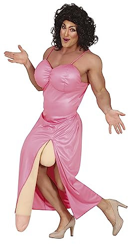 FIESTAS GUIRCA Costume da Drag Queen Sexy per Uomo - Vestito da Notte Rosa con Apertura a Sorpresa - Costume Uomo Taglia M 48-50
