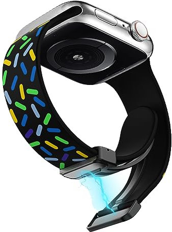 LanQii Cinturino Compatibile con Apple Watch Series 10 42 mm/9/8/7 41 mm/Watch SE 2/1 40 mm, Silicone Magnetici Sportivo Cinturini per Apple Watch Series 6/5/4 40 mm/3/2/1 38 mm, Nero/Arcobaleno