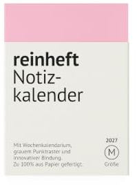 reinheft Kalender 2026 im Taschenformat mit Softcover Umschlag, wiederverwendbar, leicht und flexibel, Größe M, Din A6, Farbe Rosa