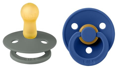 BIBS Colour Schnuller 2er-Pack, BPA-frei, Kirschform Nippel. Naturkautschuk/Latex, Hergestellt in Dänemark, Größe 2 (6-18 Monate), Pine/Cornflower