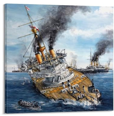 LADV Vintage Schlachtschiff-Poster 1893 HMS Victoria sinkend, dekoratives Gemälde, Leinwand, Wandkunst, Bild, 70 x 70 cm