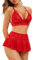 Satohom Damen 3-TGL Minirock Spitze BH und G-String, Dessous für Frauen, Spitze, Teddy, sexy, tiefer V-Neckholder, Damen Dessous Sexy Reizwäsche Set Unterwäsche Lingerie Negligee