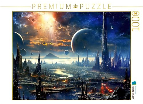 CALVENDO Puzzle Belebte Stadt auf einem fremden Planeten - Science Fiction | 1000 Teile Lege-Größe 64 x 48 cm Foto-Puzzle für glückliche Stunden