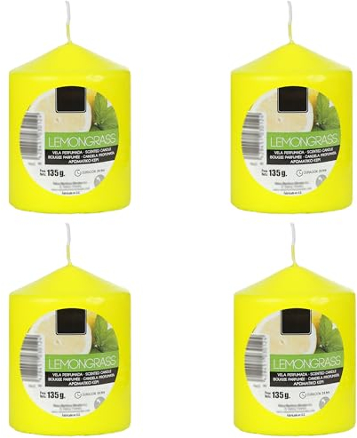 H HANSEL HOME Taco Duftkerze, lange Brenndauer, 7 x 5,7 cm, gelbe Kerzen, Zitronengras, 135 g, 4 Stück