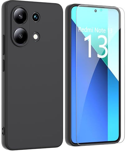 ARRYNN Funda para Xiaomi Redmi Note 13 4G (6.67) con Cristal Templado Protector de Pantalla,Negro Ultra Slim Protectora Funda de Silicona Líquida Suave Case Cover - Negro