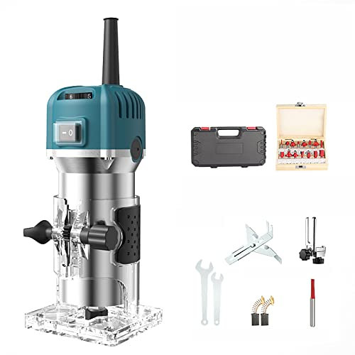 Enrutador De Recortadora Eléctrica, Enrutador De Palma Eléctrico De 6 Velocidades 800 W 33000 RPM Con 15 Fresas Y Accesorios, Adecuado Para Ranurado De Trabajo De Madera, Recorte