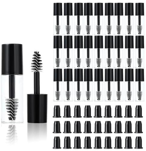 27 Pcs Empty Mascara Tube and Wand, 3ml Mini Eyelash Cream Clear Container Bottle with Rubber Inner Plug, Mascara Tubes Empty for Castor Oil (Black)