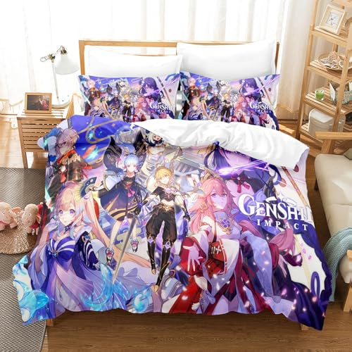 Bettwäsche Hautfreundliche Kinder Genshin Impact Bettbezug Baumwolle Mädchen Teenager Bettwäsche Mit Kissenbezug (135x200cm,Genshin Impact 03)