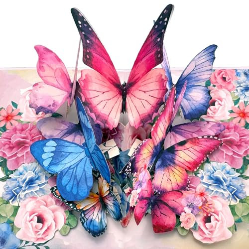 YianHien Pop Up Karte Schmetterling, Bunt 3D Schmetterlinge Muttertag Karte für Mama, Pop Up Muttertagskarte Geburtstagskarte Hochzeitskarte Ruhestandskarte Jubiläumskarte Dankeskarte Gute Besserung