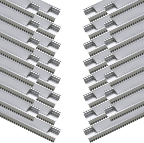 LED ATOMANT Pack 30x Perfil de Aluminio, 1 metro para Tira LED con Tapa Translucida, Tapones de los Extremos y clips de montaje Incluidos, Canaleta LED