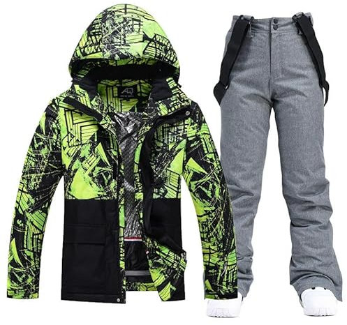 JXQXHCFS Herren- und Damen-Schneeanzug-Sets, Snowboard-Bekleidung, Ski-Kostüme, wasserdichte Winterbekleidung, Jacken, Trägerhosen, Herren H907 Jacket Pant_l L